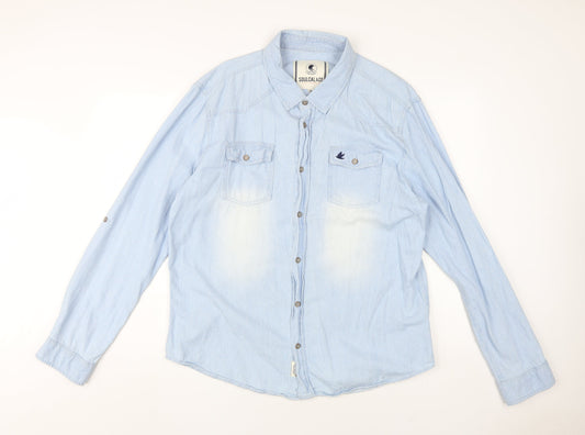SoulCal & Co Men's Blue Striped Button-Up Shirt 2XL