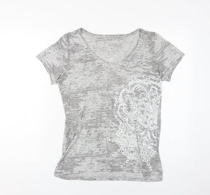Preloved Calvin Klein Women's Grey V-Neck T-Shirt, Size S - Front