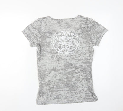 Preloved Calvin Klein Women's Grey V-Neck T-Shirt, Size S - Back