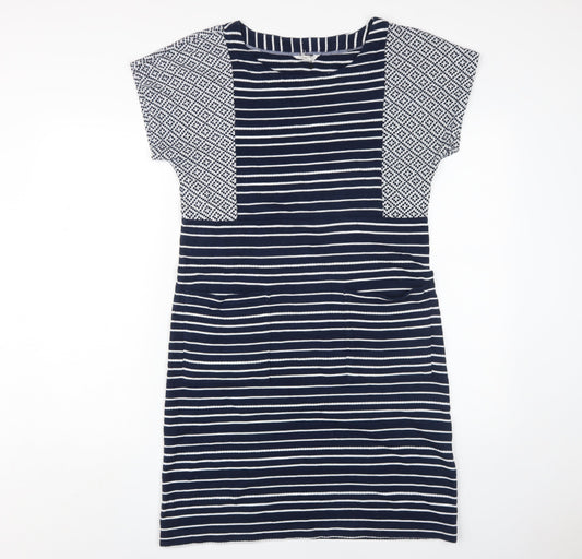 White Stuff Women's Blue Striped Shift Dress Size 10