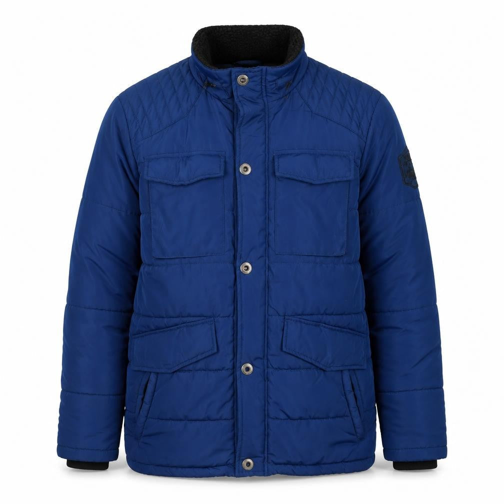 Volcano Men's Blue Puffer Jacket, Regular, Mid-Length Size L