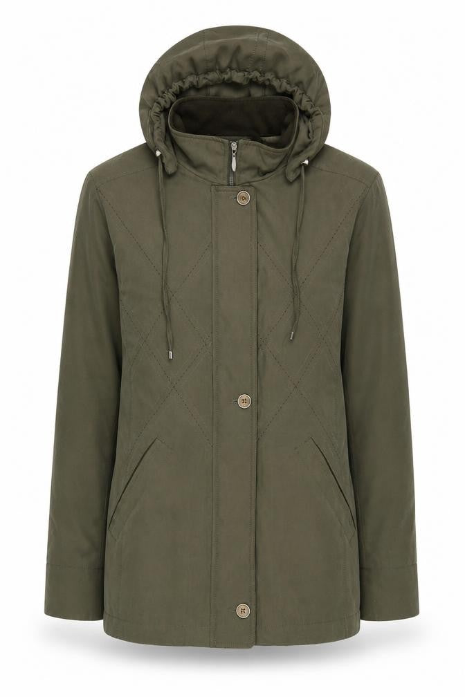EWM Women's Green Parka Jacket Size 14 Hooded Lined