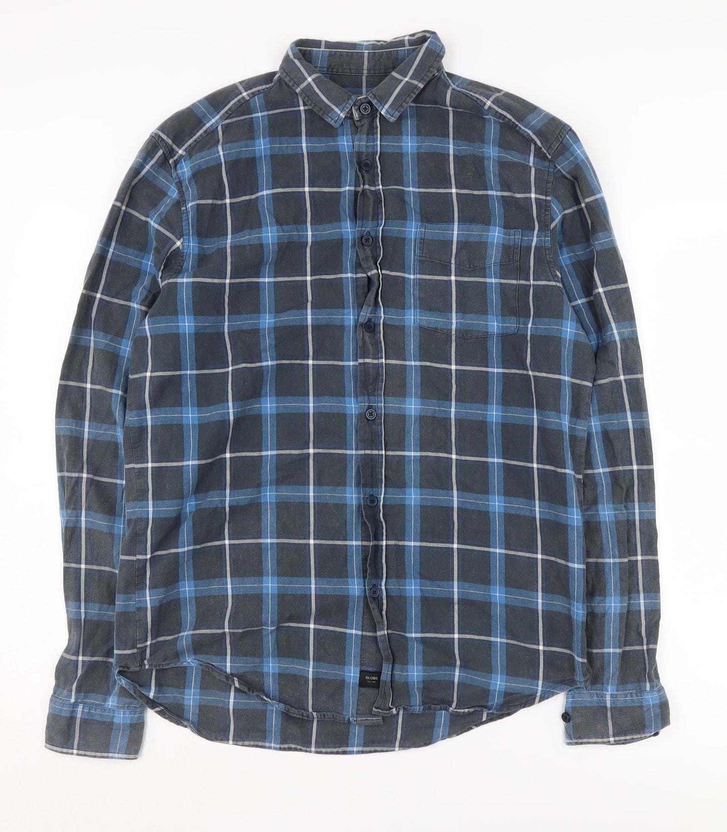 Globe Men's Blue Plaid Shirt Medium Regular Fit