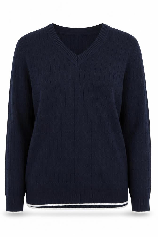 Laura Ashley Women's Blue V-Neck Cable-Knit Jumper