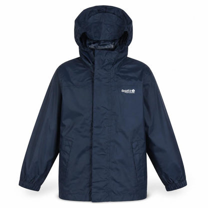 Front view of Regatta boys’ blue waterproof rain coat 2 years