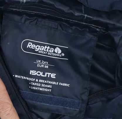 Close-up detail of Regatta boys’ blue waterproof rain coat 2 years
