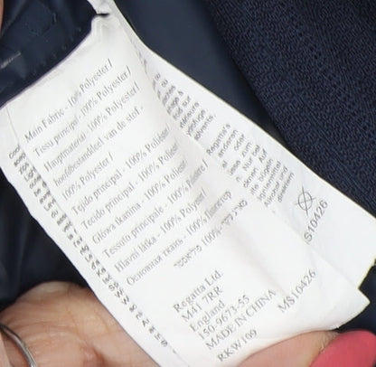Brand and care label for Regatta boys’ blue waterproof rain coat 2 years