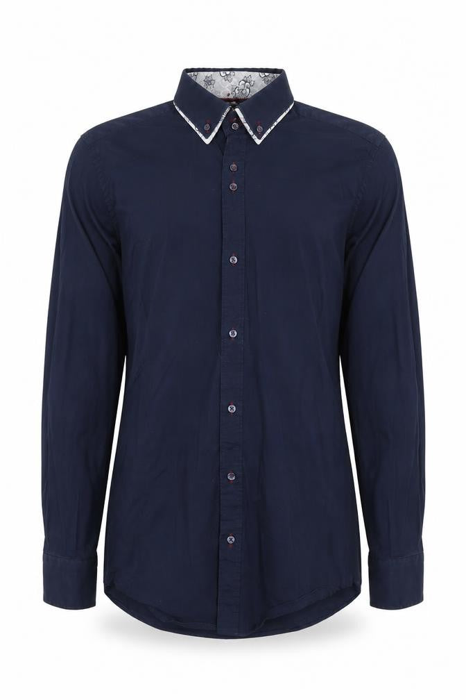 Guide London Men's Blue Slim Fit Button-Up Shirt