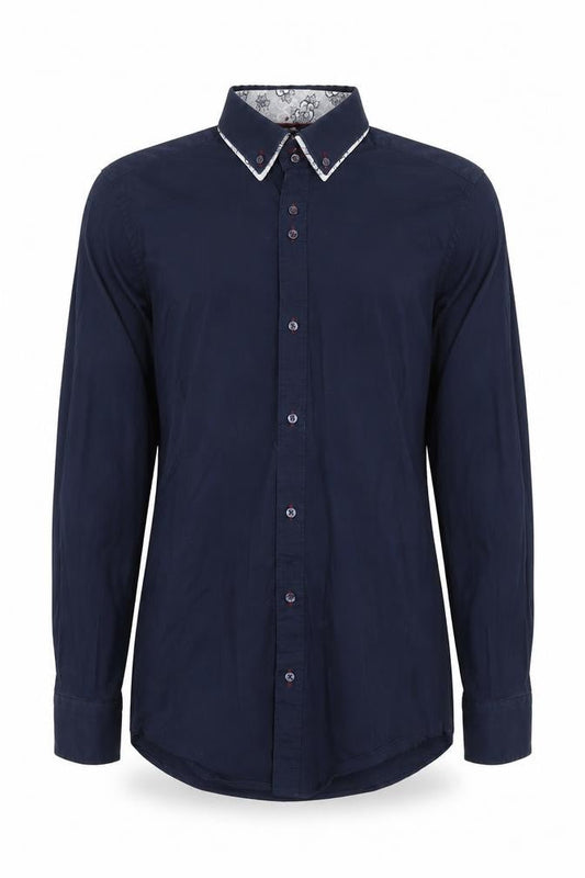 Guide London Men's Blue Slim Fit Button-Up Shirt