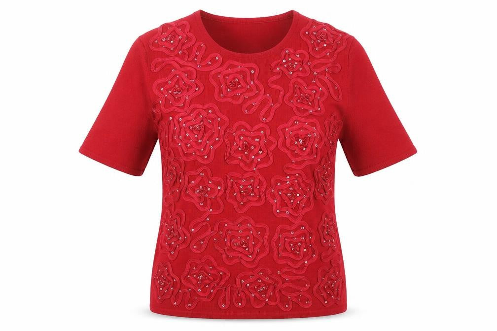 Jacques Vert Women's Red Sequin Knit T-Shirt S