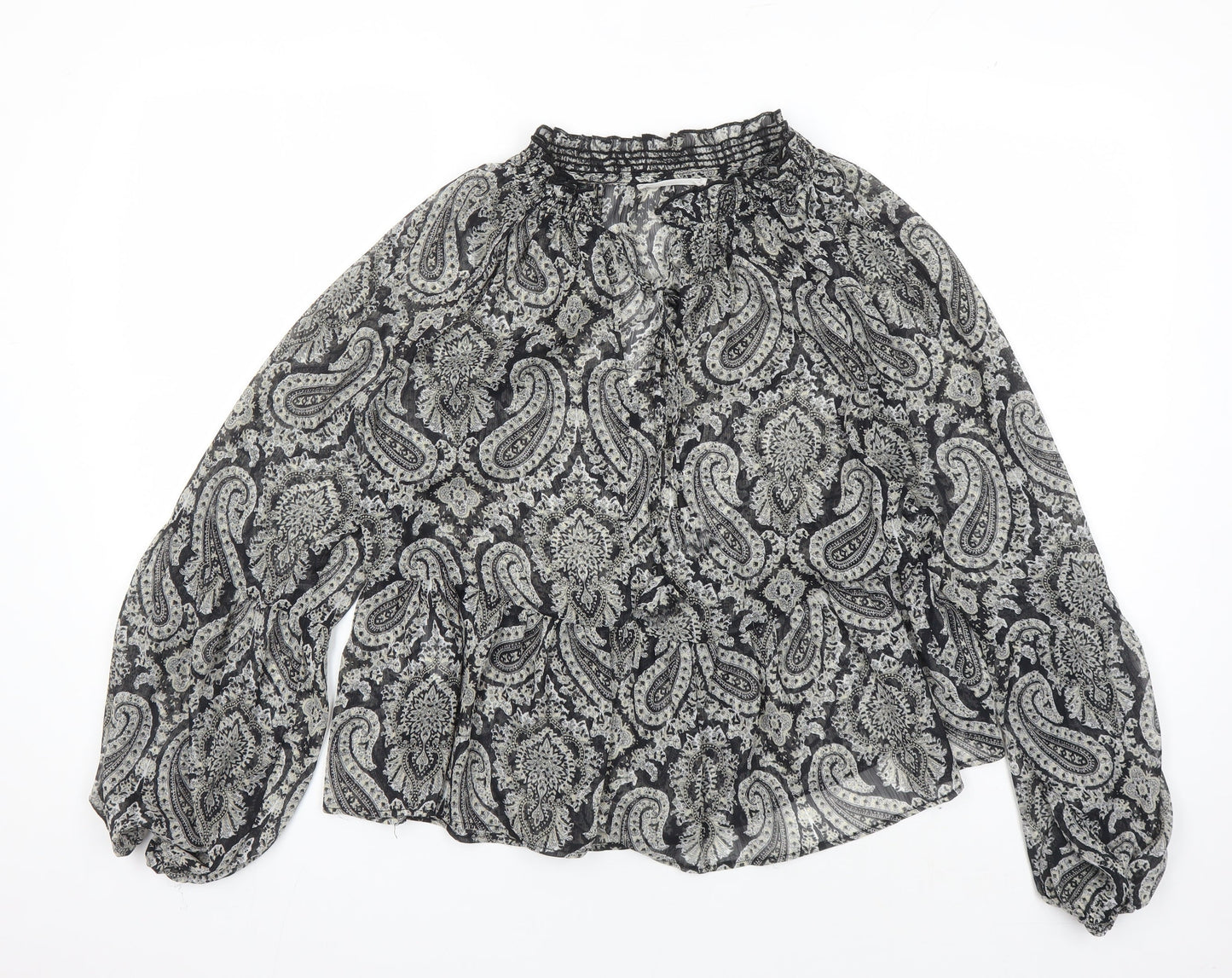 MNG Women's Black Paisley Tunic Blouse Size 12