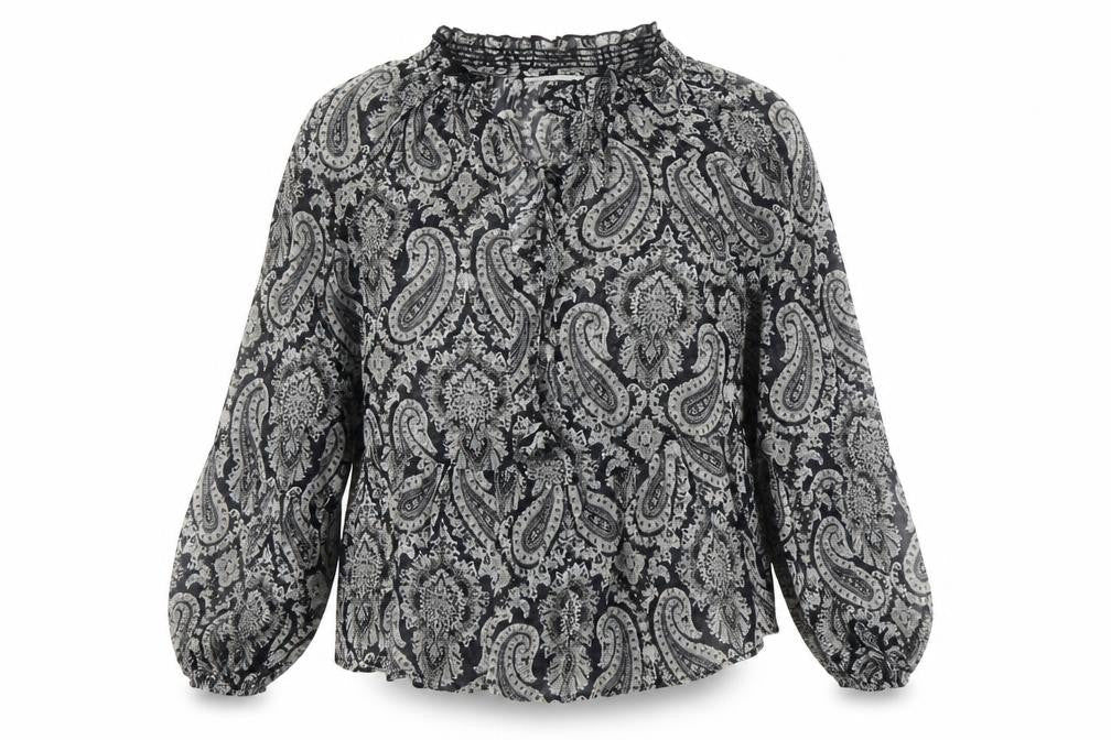 MNG Women's Black Paisley Tunic Blouse Size 12