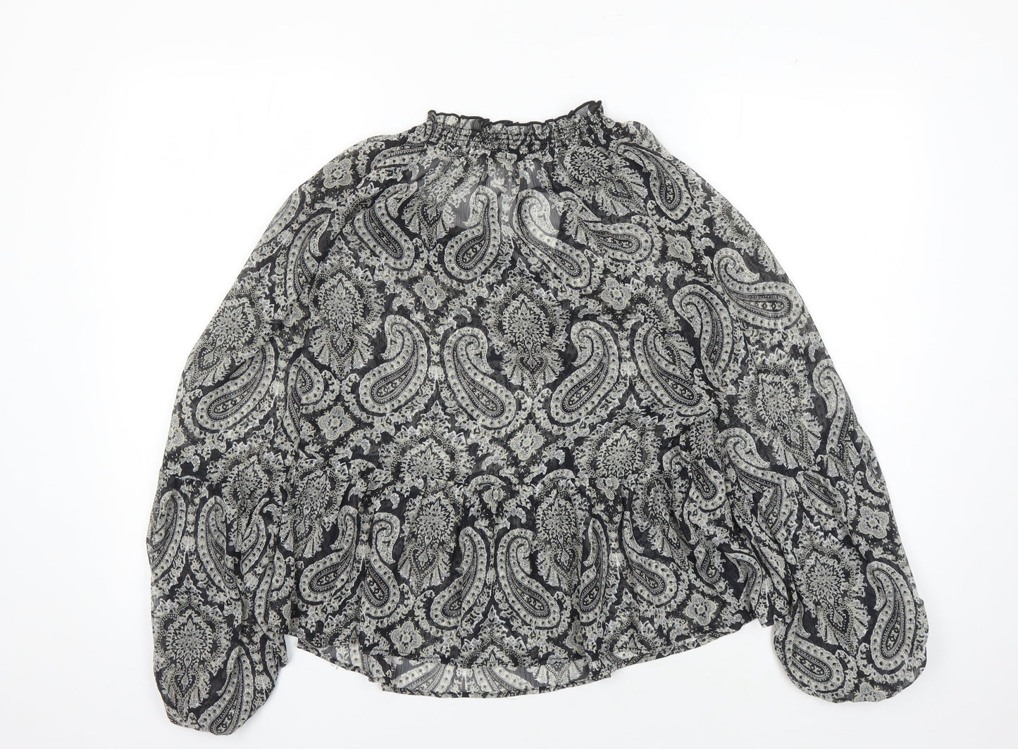 MNG Women's Black Paisley Tunic Blouse Size 12