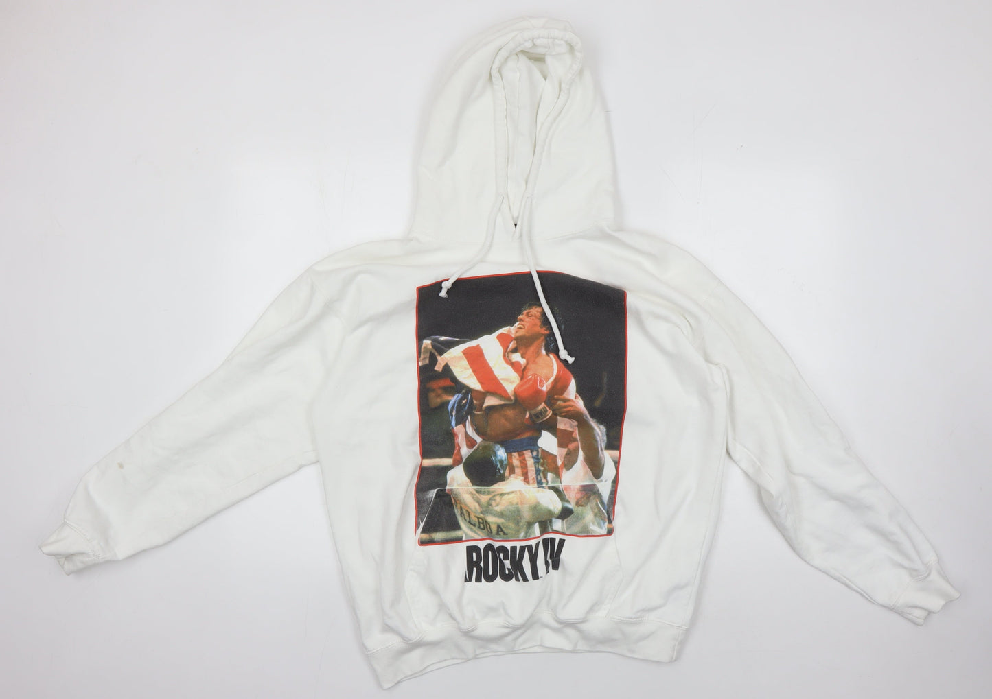 boohooMAN Men's White Rocky Hoodie S Pullover