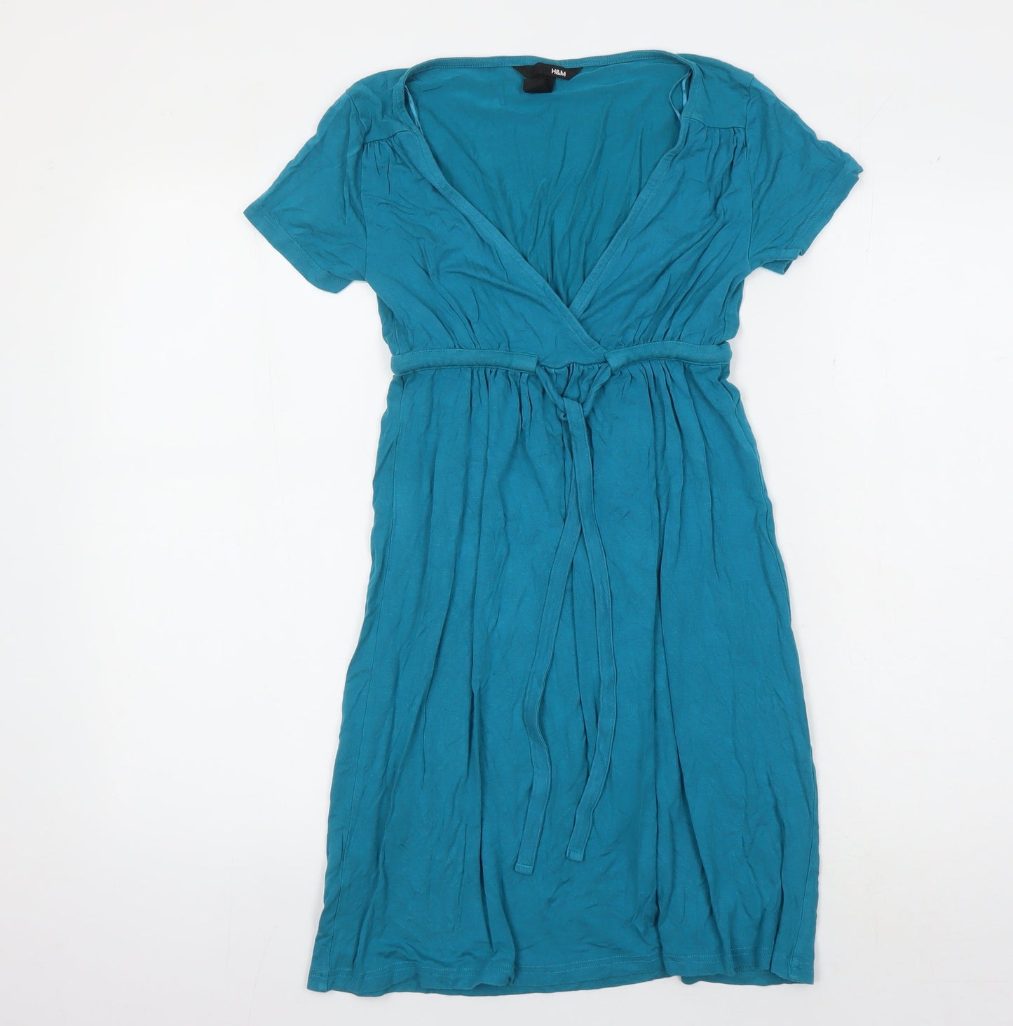 H&M Women's Blue Wrap Dress, Size 6, Knee Length