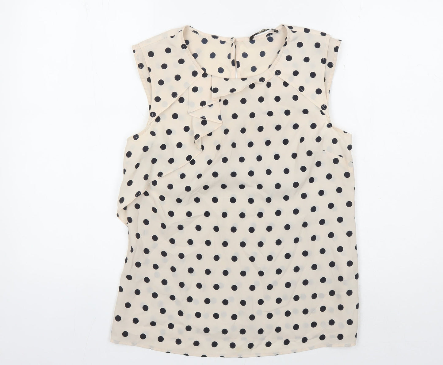 Oasis Beige Polka Dot Sleeveless Blouse Women Size 10
