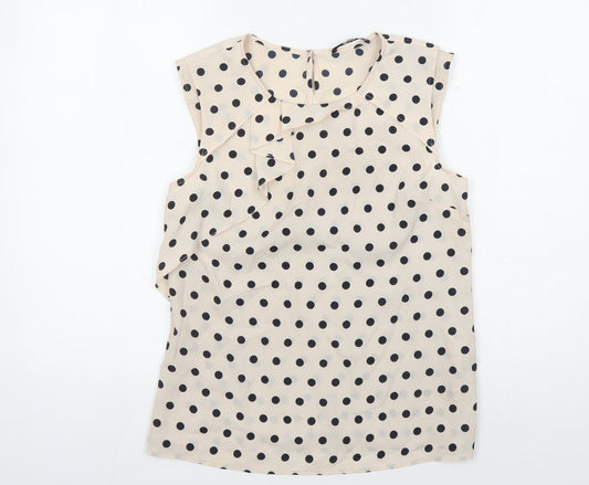 Oasis Beige Polka Dot Sleeveless Blouse Women Size 10