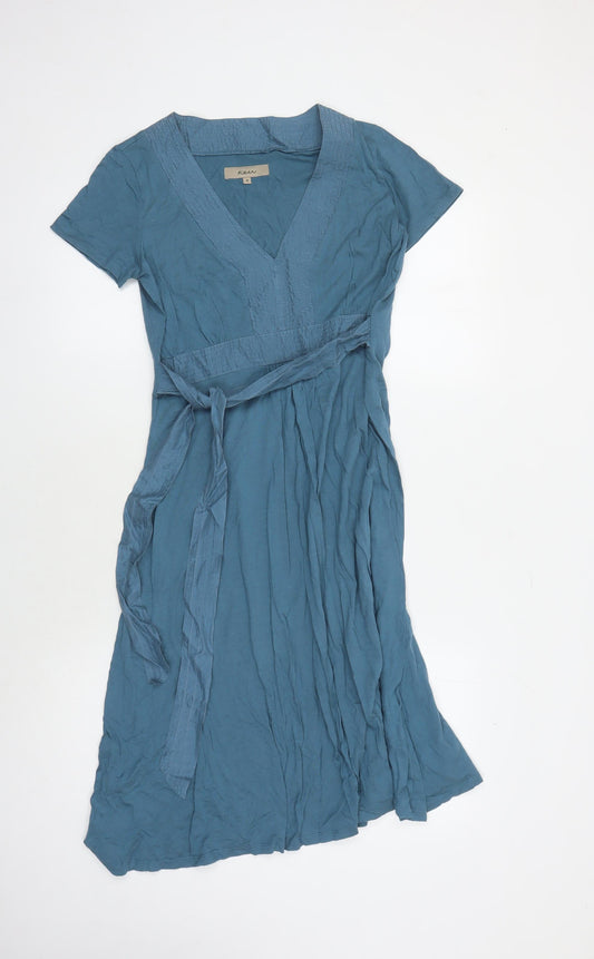 Kem Women's Blue V-Neck Dress, Size 8, Short Sleeve