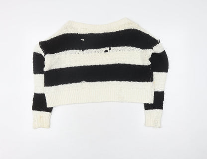 Hollister Women's Black Striped Pullover Jumper XS