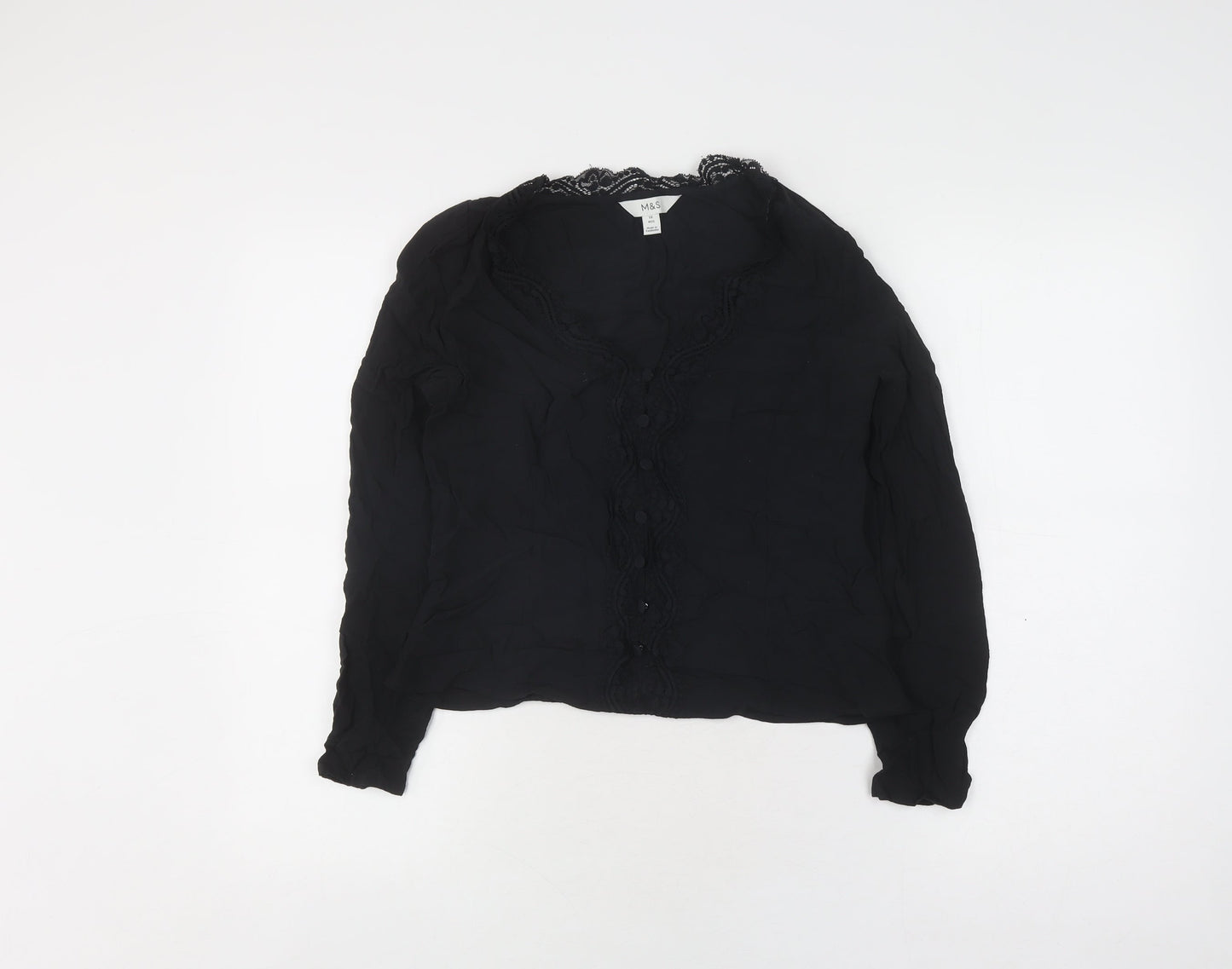 Marks and Spencer Black Lace Blouse, Size 10, Long Sleeve