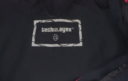 Technolayer Women's Black Lightweight Waterproof Hooded Jacket Size 12