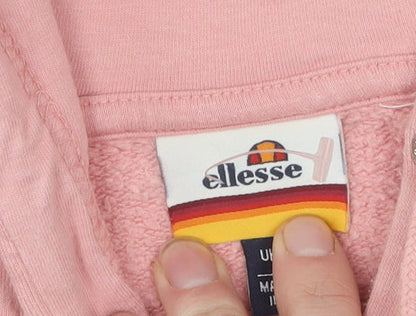 Close-up detail of Ellesse Women's Pink Full Zip Hoodie, size 10