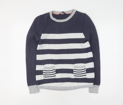 Additional front view of Crew Clothing Women's Blue Grey Striped jumper, size 10
