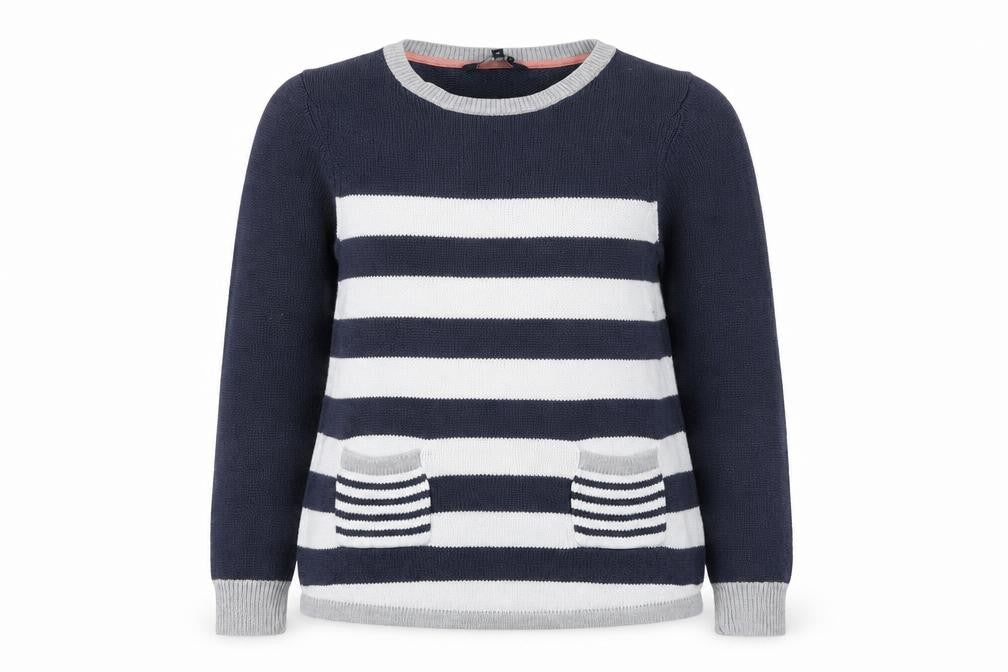 Crew Clothing Co Women's Blue Grey Striped Pullover Jumper Size 10