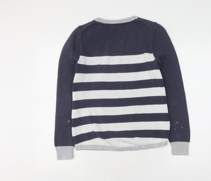 Back view of Crew Clothing Women's Blue Grey Striped jumper, size 10