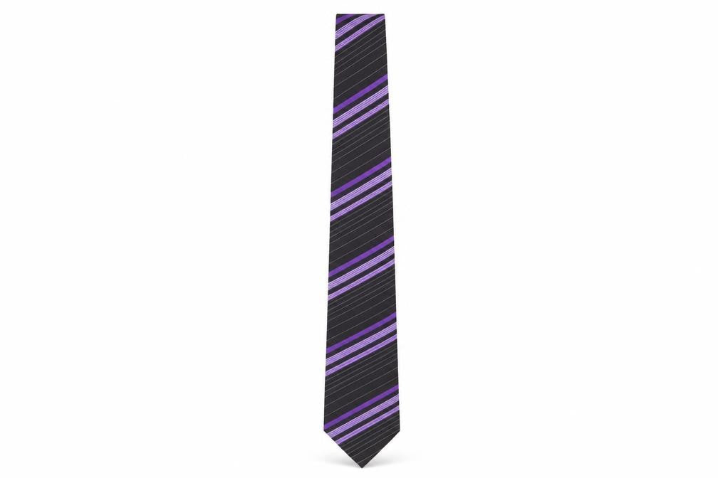 Pierre Cardin Men's Black & Purple Striped Silk Tie