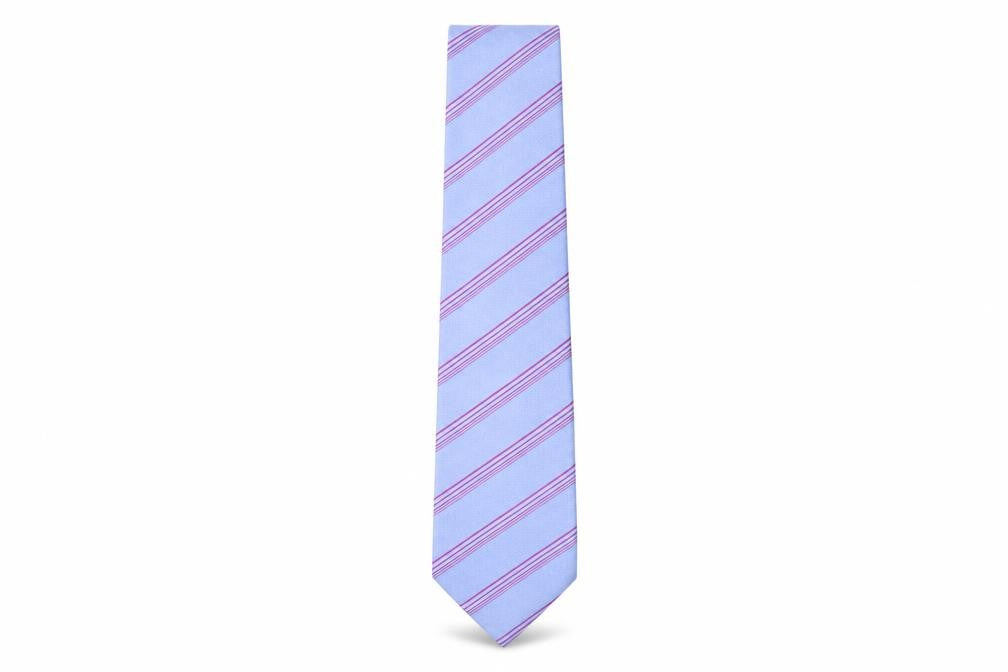 T.M.Lewin Men's Blue Striped Silk Tie 176cm Handmade
