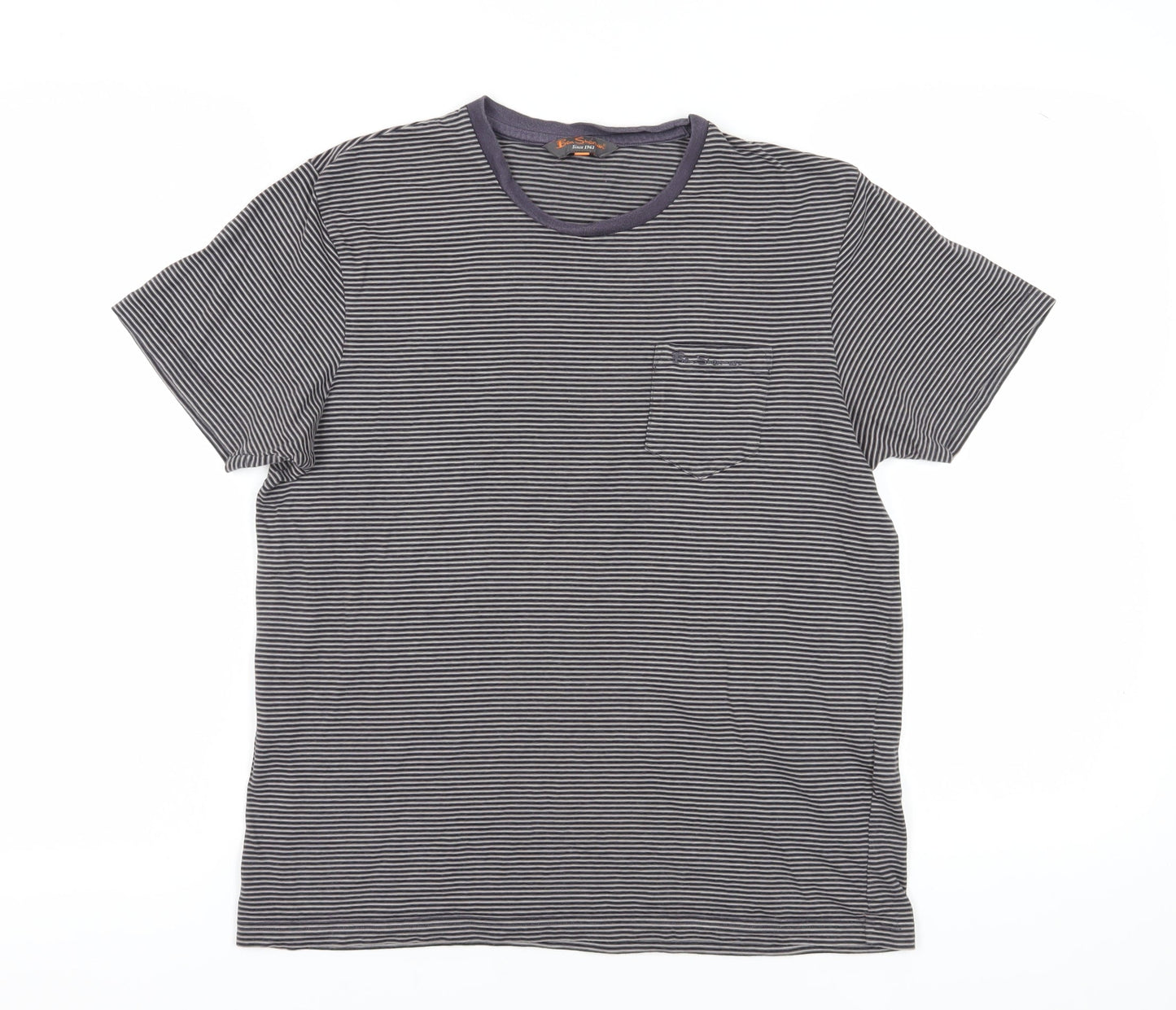 Ben Sherman Men's Grey Striped Cotton T-Shirt Size M