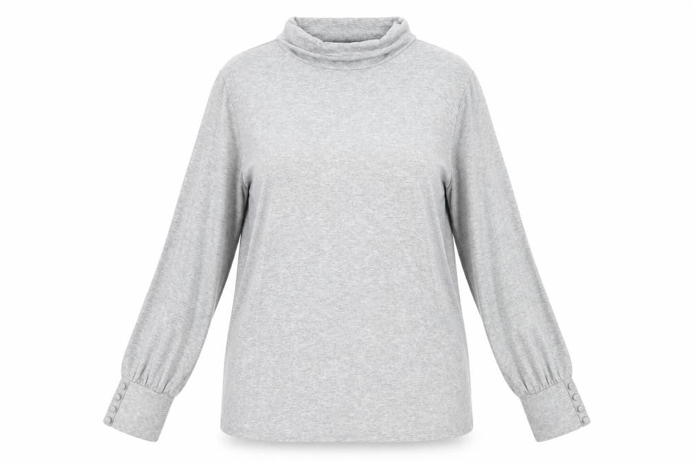 Laura Ashley Grey Mock Neck Long Sleeve Top, Size 16