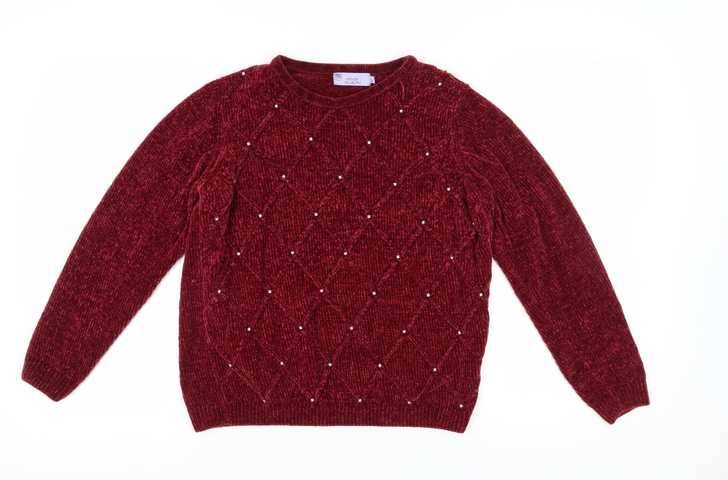 Honor Millburn Womens Red Beaded Pullover Jumper 10-12