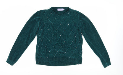 Additional front view of Honor Millburn Women's Green Beaded jumper S