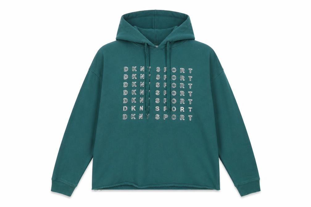 DKNY Women's Green Hoodie with Logo, Size S