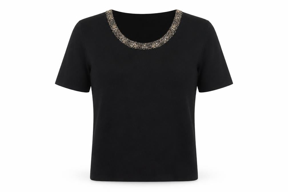 Eastex Women's Black Beaded Knit Top Size 12