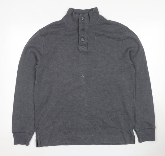 Gap Men's Grey Henley Sweatshirt L - Cotton Blend