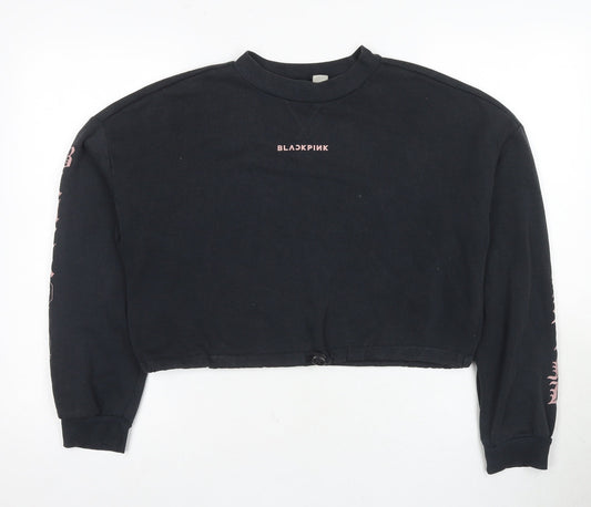 H&M Divided Black Hoodie, S, Women, Graphic Logo