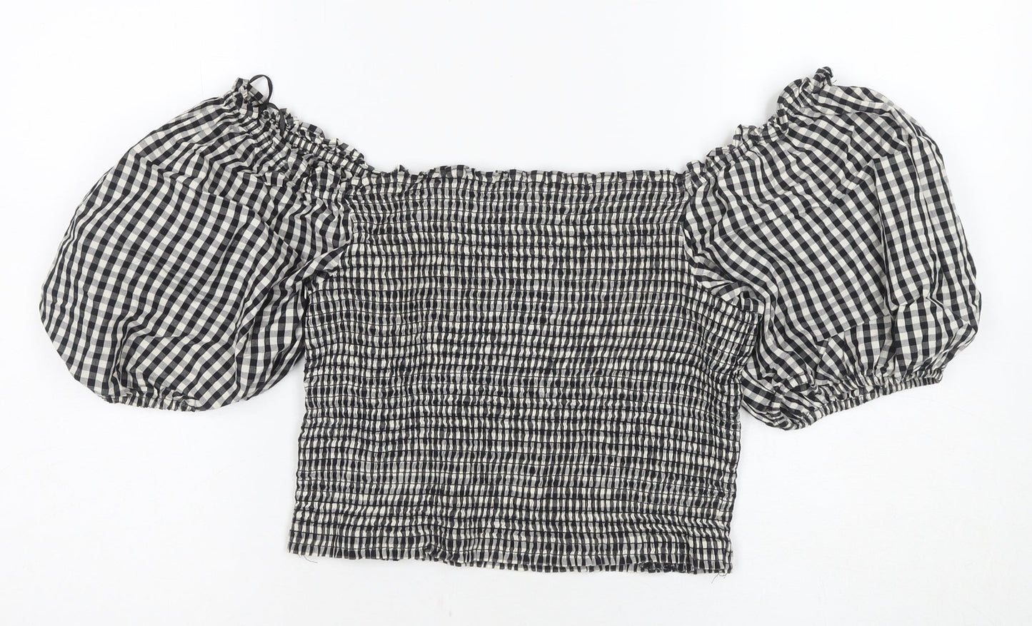 H&M Women's Black Check Cropped Blouse L