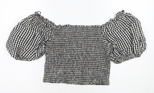 H&M Women's Black Check Cropped Blouse L
