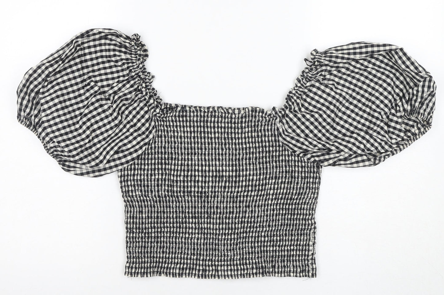 H&M Women's Black Check Cropped Blouse L