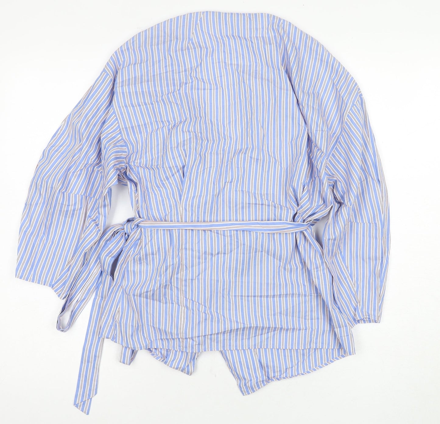 Zara Women's Blue Striped Wrap Blouse Size 6