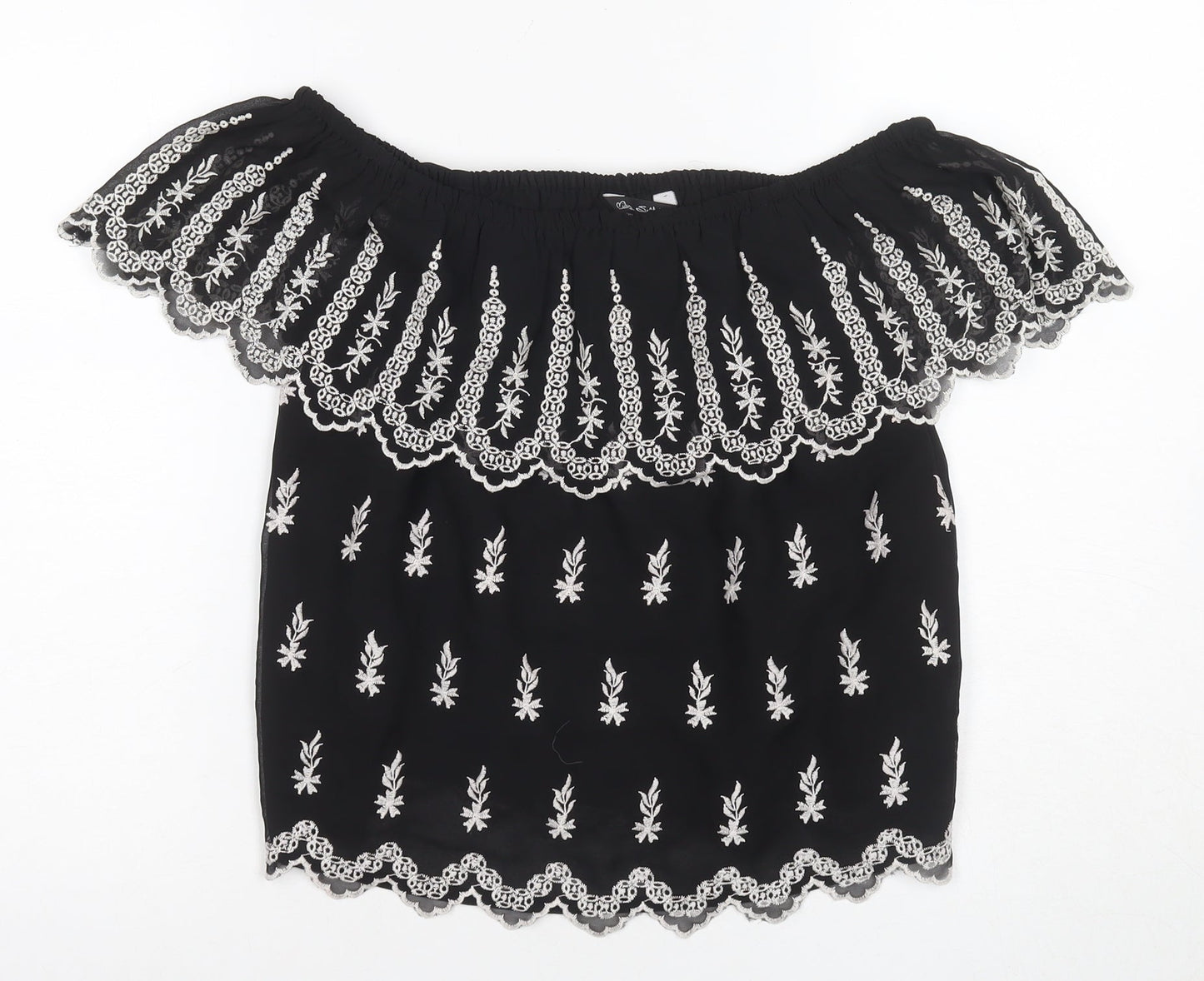 River Island Women's Black Off Shoulder Embroidered Blouse