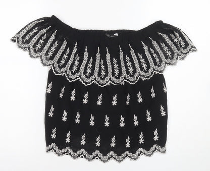 River Island Women's Black Off Shoulder Embroidered Blouse