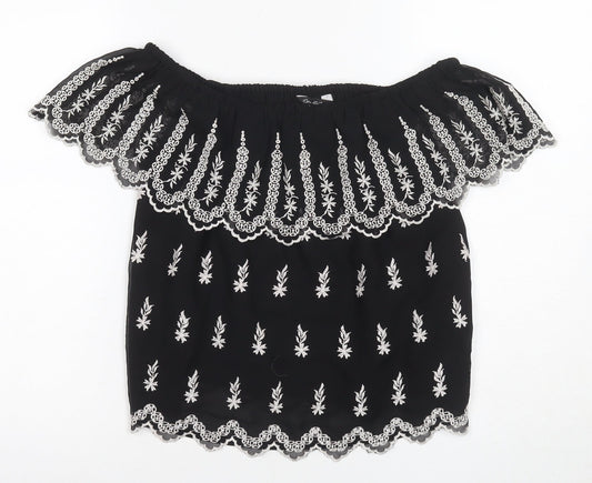 River Island Women's Black Off Shoulder Embroidered Blouse