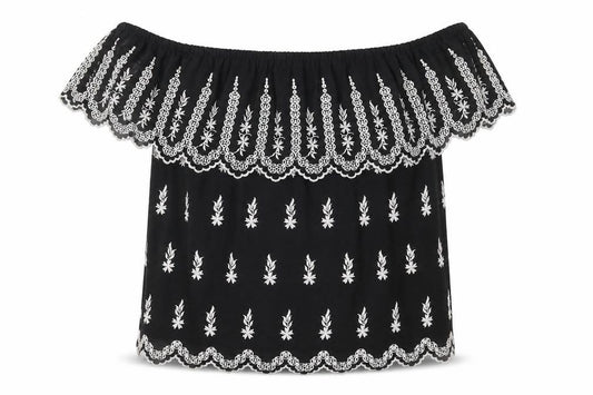 River Island Women's Black Off Shoulder Embroidered Blouse