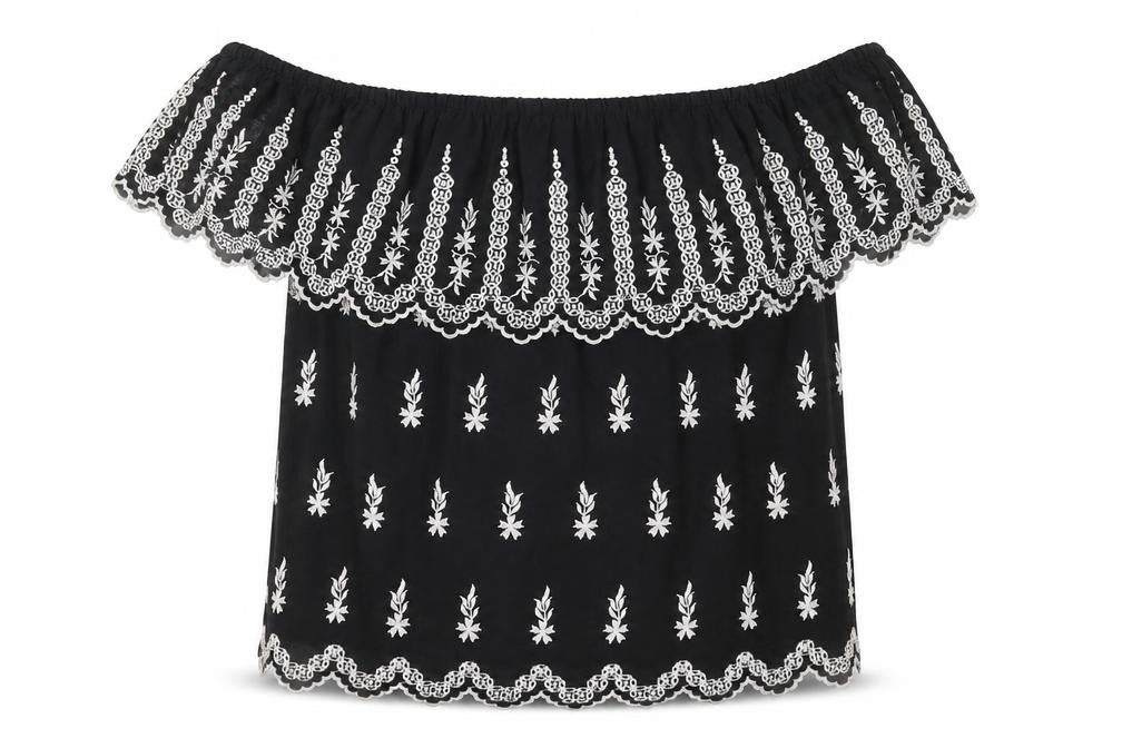 River Island Women's Black Off Shoulder Embroidered Blouse