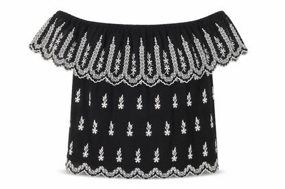 River Island Women's Black Off Shoulder Embroidered Blouse