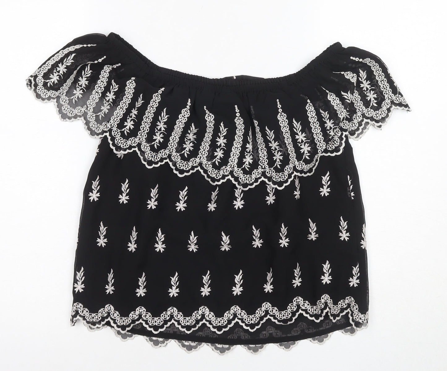 River Island Women's Black Off Shoulder Embroidered Blouse